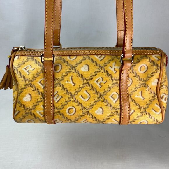 DOONEY & BOURKE YELLOW LOGO PRINT Leather Shoulder BAG! Tassel Small Pink Purse - Picture 5 of 14